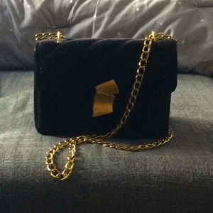 Black Velvet Clutch with gold chain